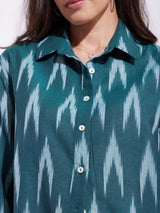 Cotton Ikat Full Sleeves Shirt - Green