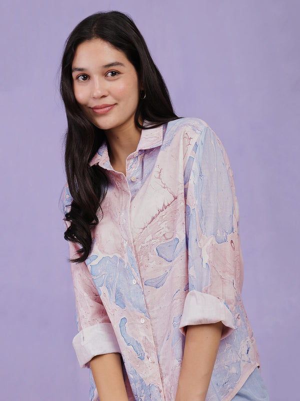 Cotton Cloud Print Shirt - Purple