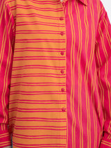 Cotton Poplin Shirt Collar Top - Pink & Orange