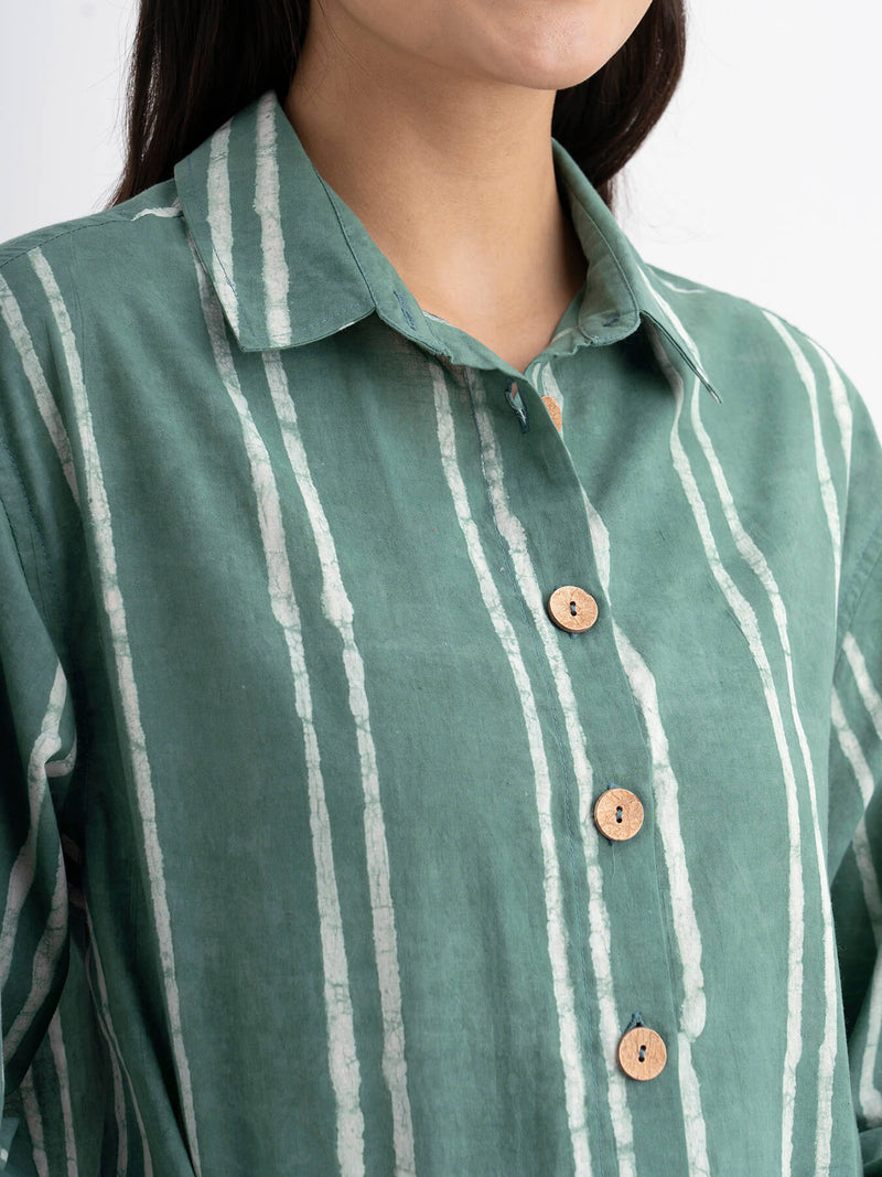 Cotton Dabu Handblock Printed Shirt - Green
