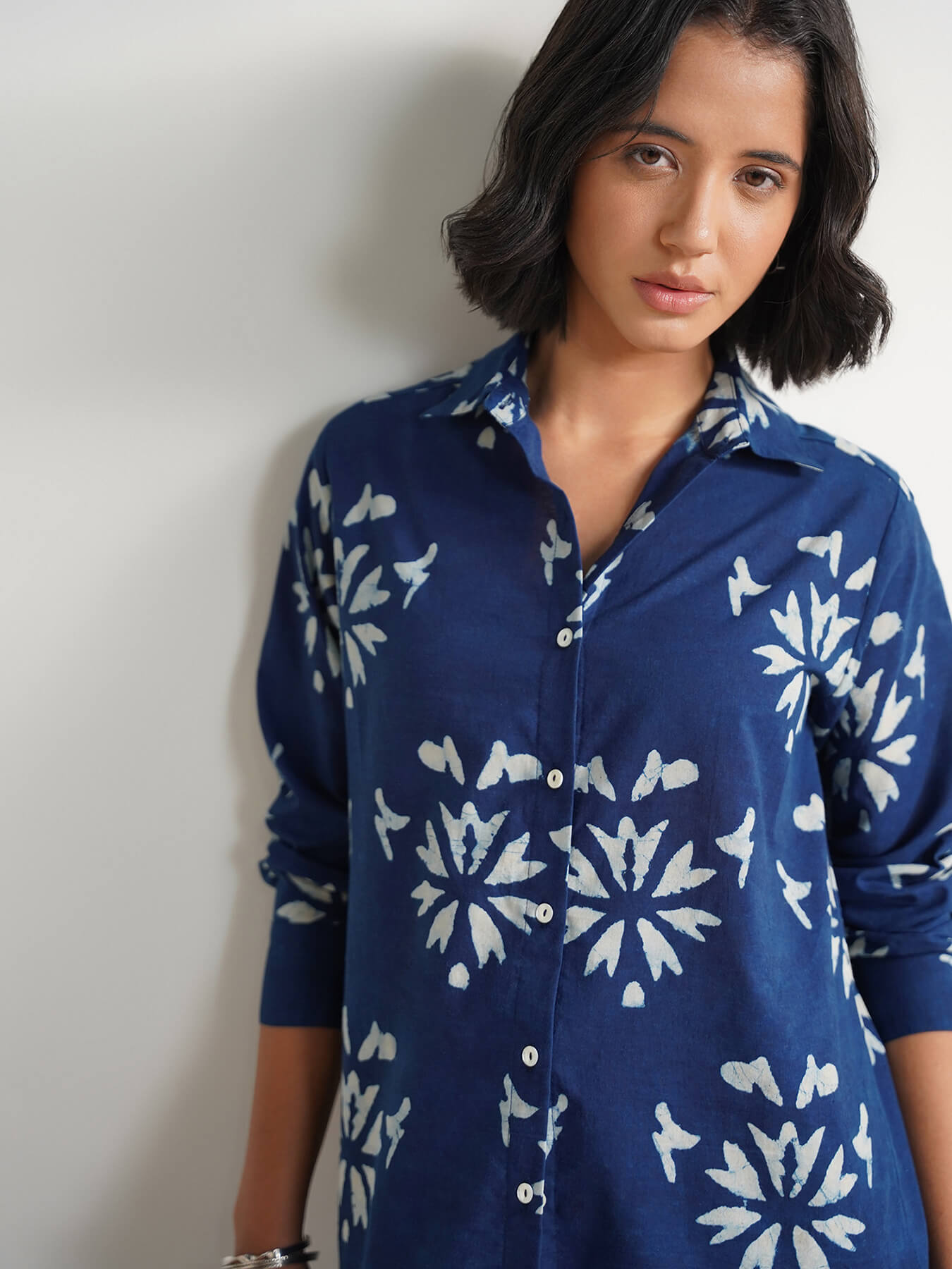 Cotton Dabu Handblock Shirt - Indigo