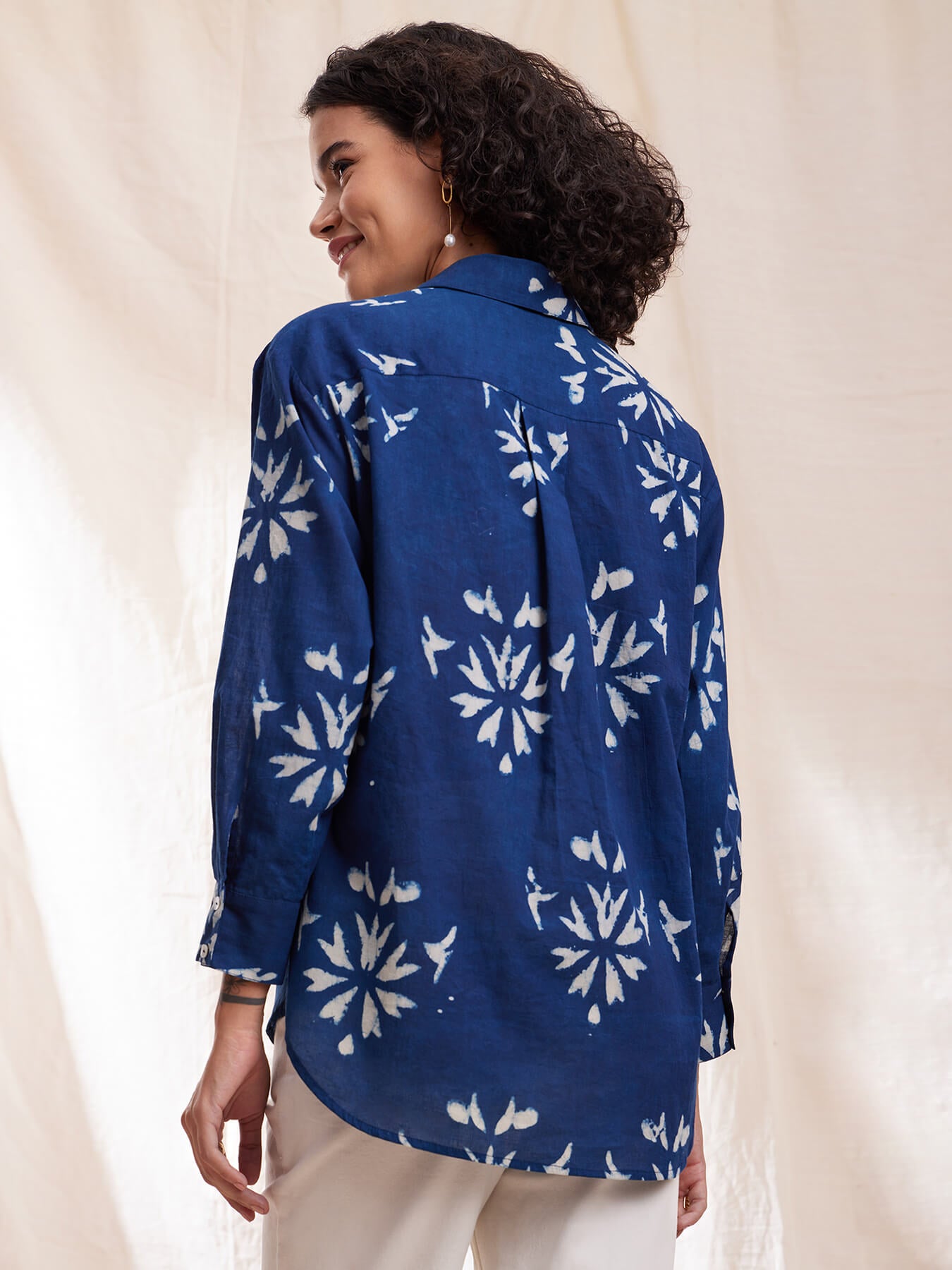 Cotton Dabu Handblock Shirt - Indigo