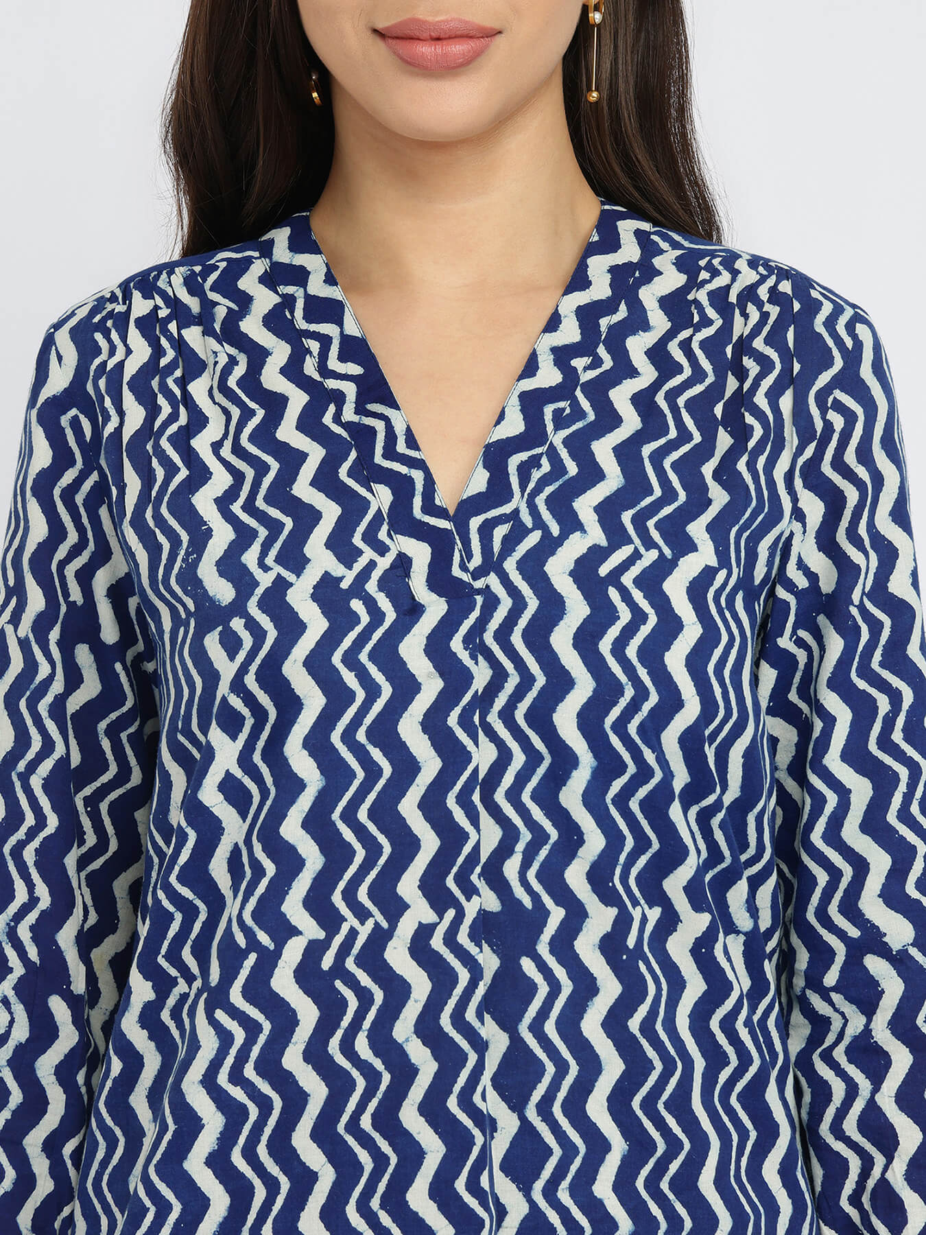 Cotton Dabu Chevron Print Top - Indigo