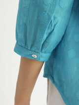 Cotton Jacquard V-Neck Top - Blue