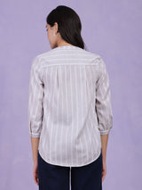 Cotton Lurex Striped Top - Grey