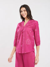 Cotton Bandhani Floral Pleated Top - Pink