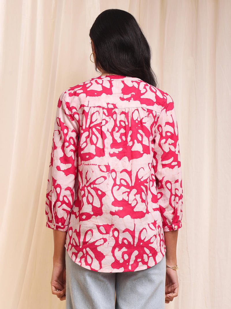 Cotton Batik Floral Top - Pink