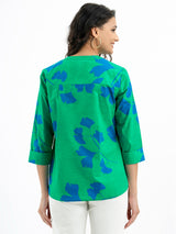 Cotton Poplin Shirt Collar Top - Green