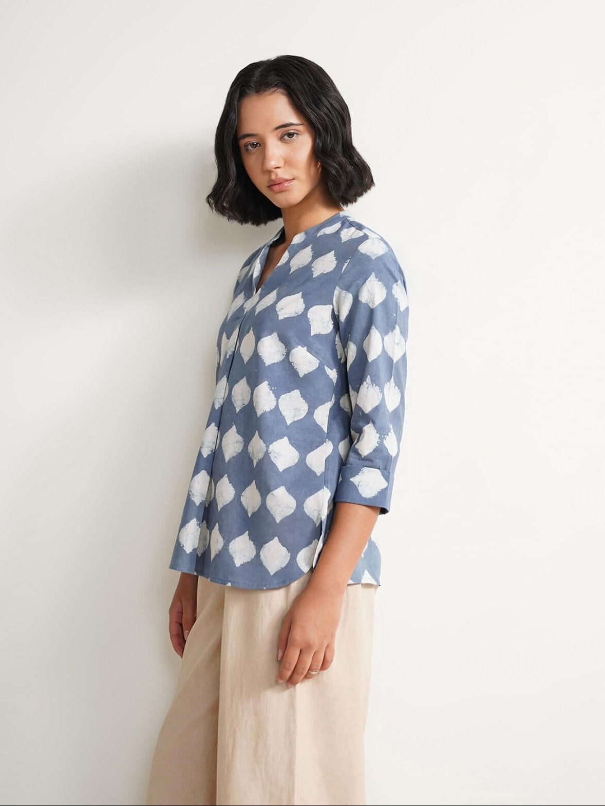 Cotton Dabu Abstract Print Top - Grey