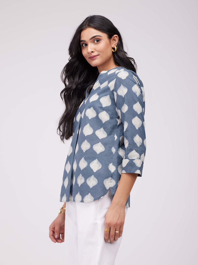 Cotton Dabu Abstract Print Top - Grey