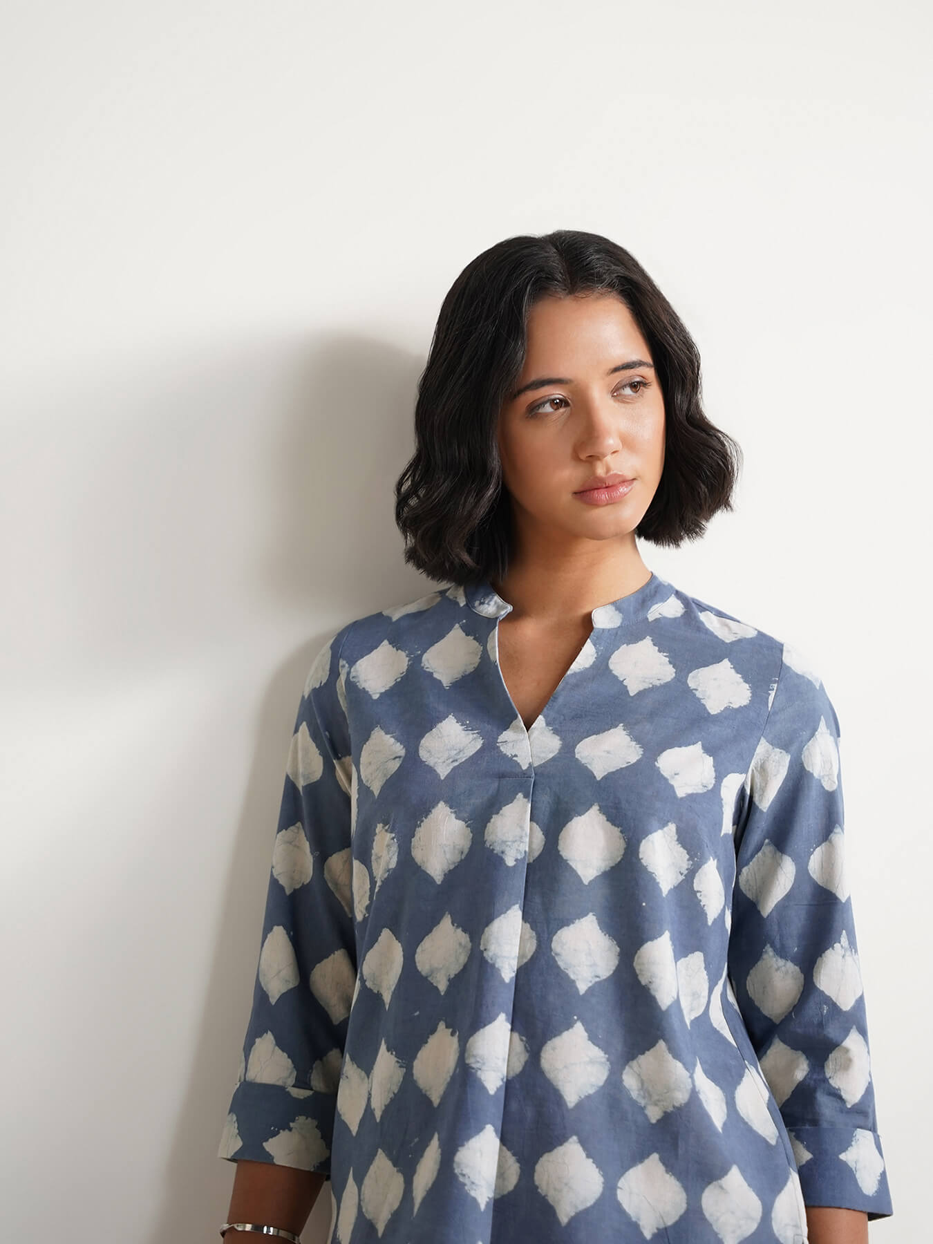 Cotton Dabu Abstract Print Top - Grey