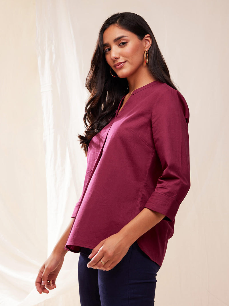 Solid Relaxed Shirt - Maroon