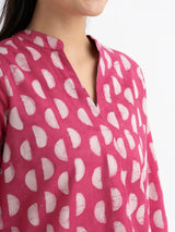 Cotton Dabu Handblock Polka Printed Shirt - Pink