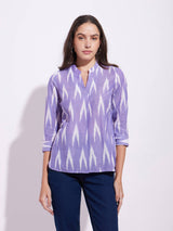 Cotton Ikat Front Pleated Top - Purple