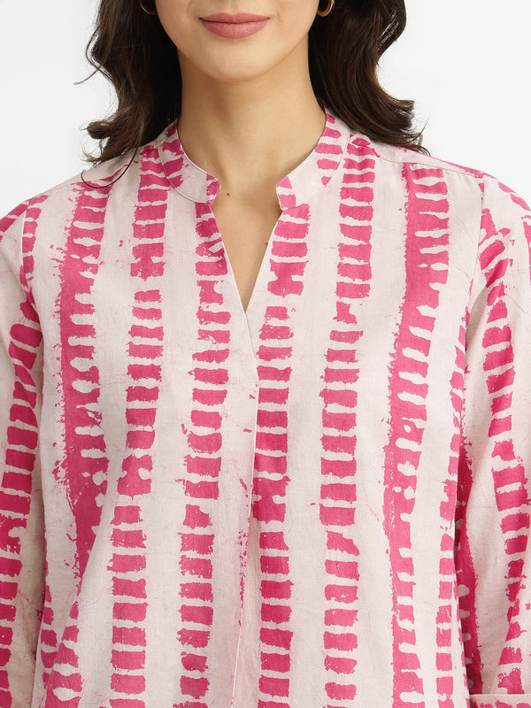 Cotton Dabu Striped Top - Pink
