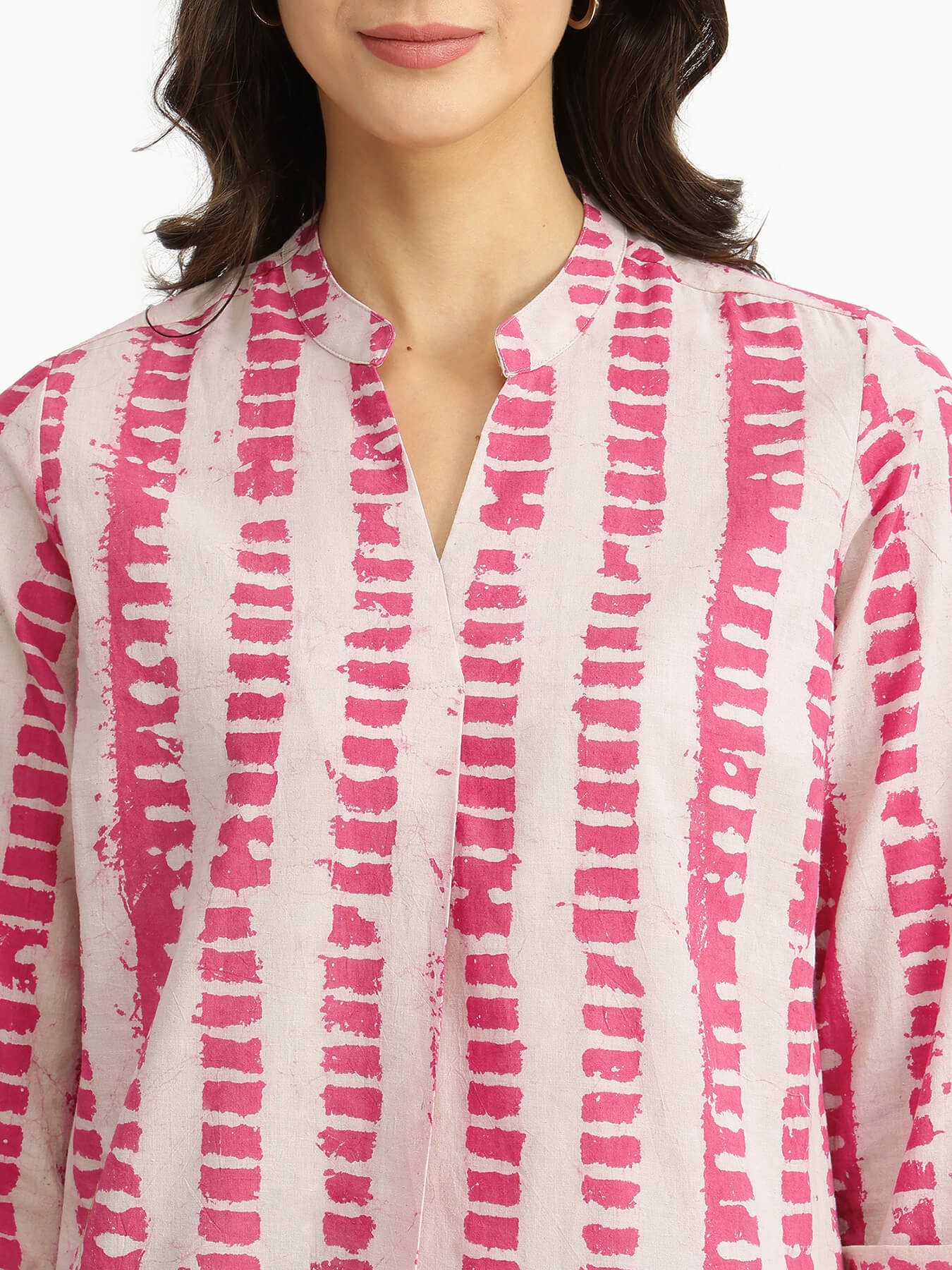 Cotton Dabu Striped Top - Pink