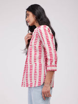 Cotton Dabu Striped Top - Pink