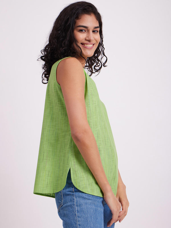 Cotton Sleeveless V-neck Top - Green