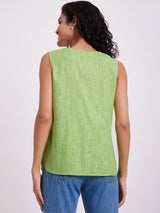 Cotton Sleeveless V-neck Top - Green