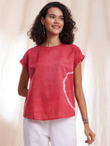 Tie & Dye Fold-up Sleeves Top - Red