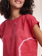 Tie & Dye Fold-up Sleeves Top - Red