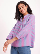 Cotton Stripe Play Tie up Top - Pink & Blue