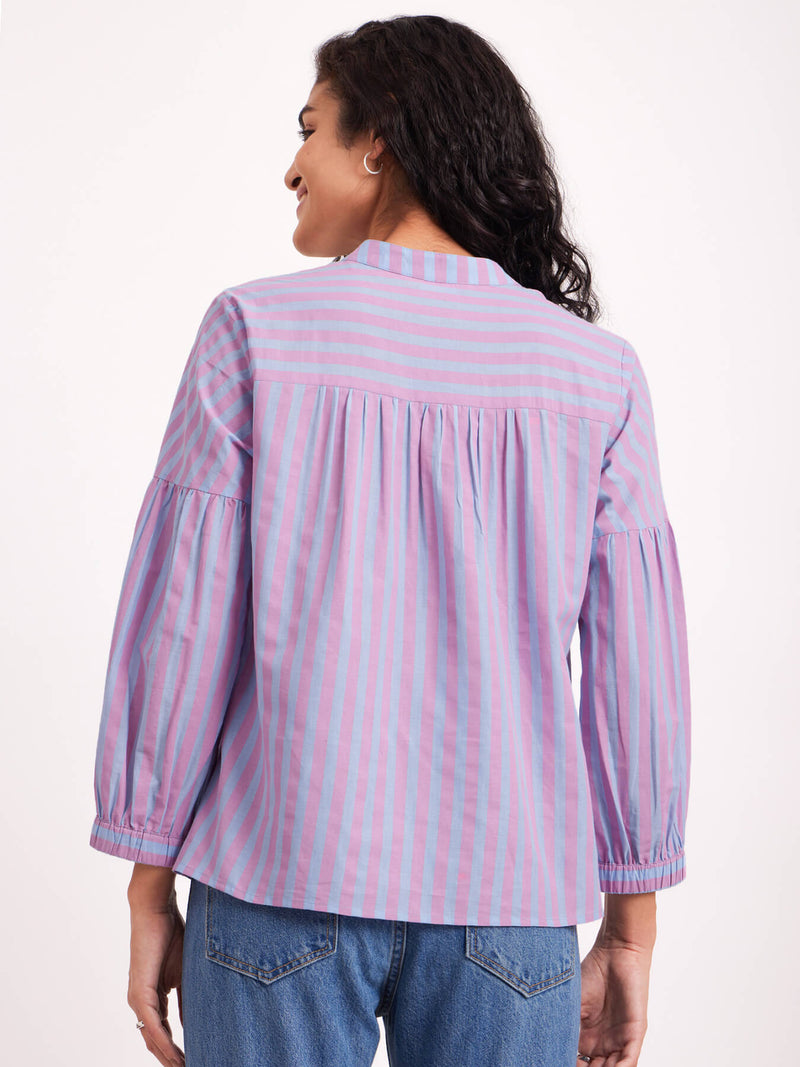 Cotton Stripe Play Tie up Top - Pink & Blue