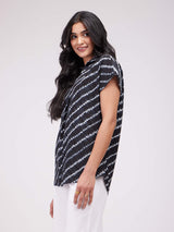 Cotton Shibori Striped Top - Black