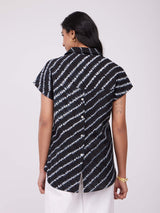 Cotton Shibori Striped Top - Black