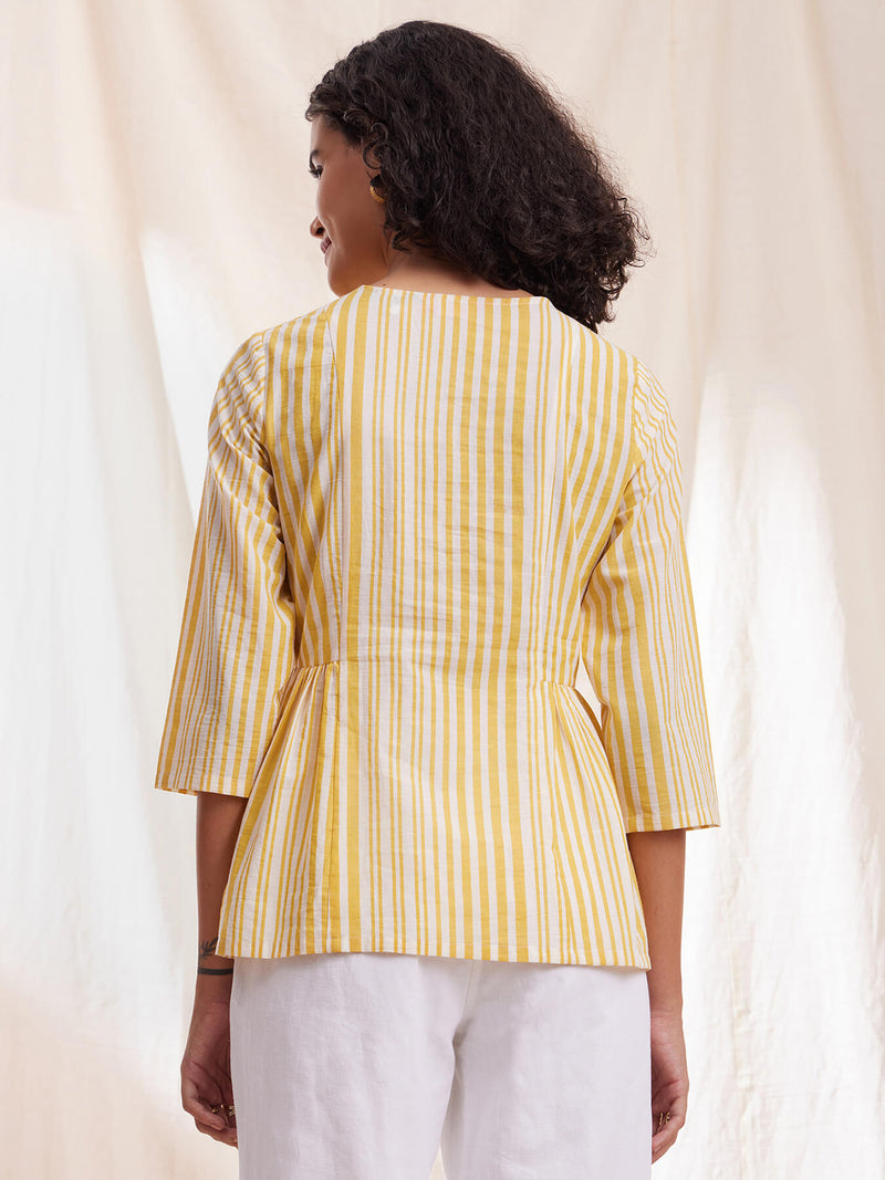 Cotton Stripe A-line Top - Yellow