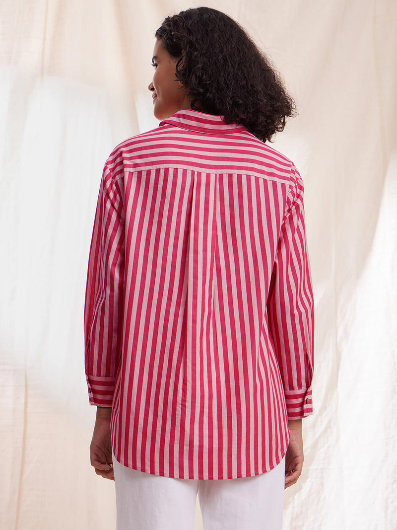 Cotton Stripe Boyfriend Shirt - Pink