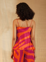 Satin Abstract Print Cami Top - Orange & Pink