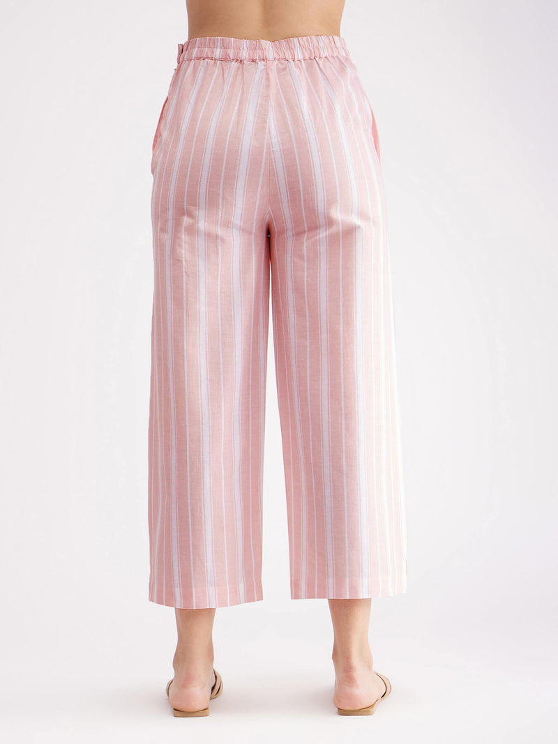 Wide Leg Cotton Pants - Pink
