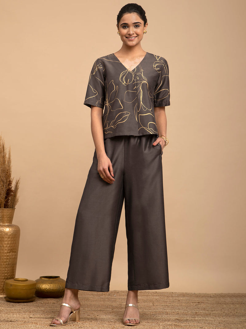 Silk Ankle Length Trousers - Grey