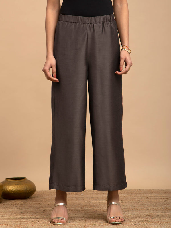 Silk Ankle Length Trousers - Grey