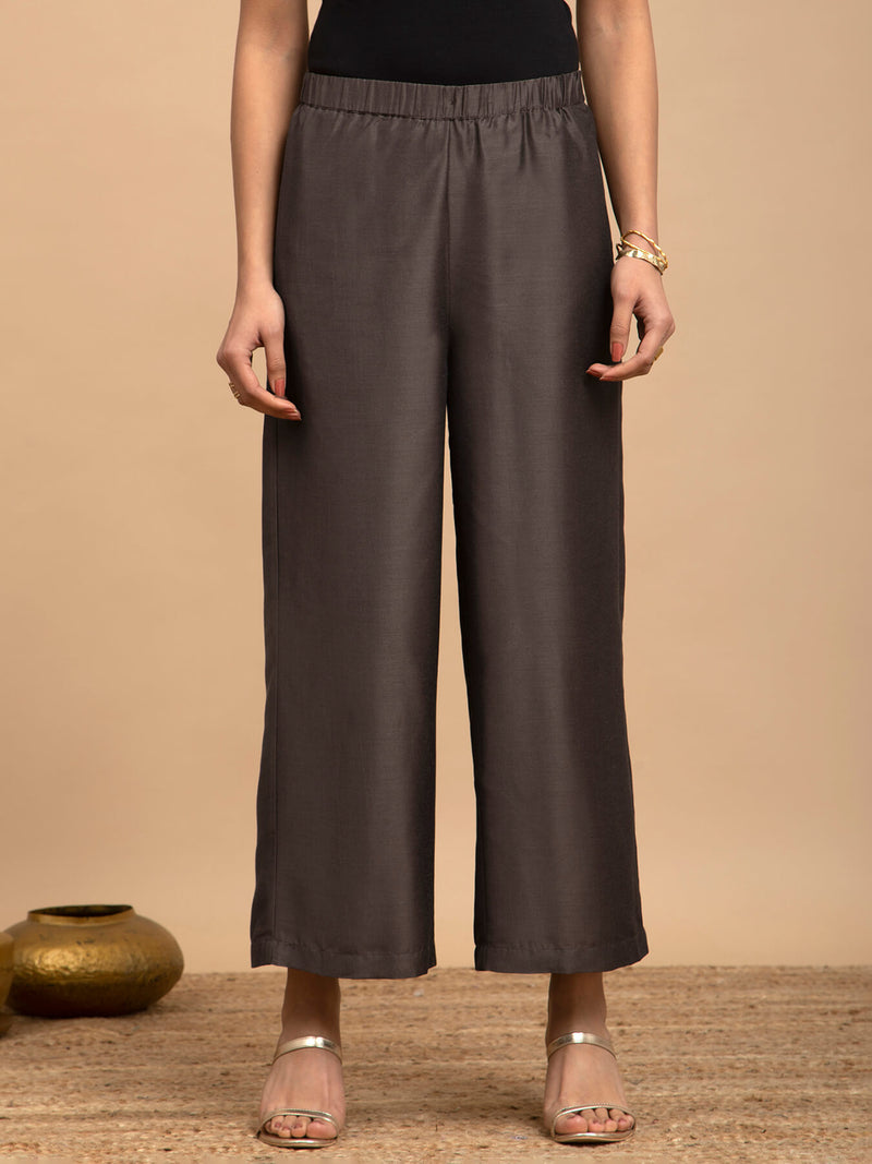 Silk Ankle Length Trousers - Grey