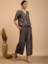 Silk Ankle Length Trousers - Grey