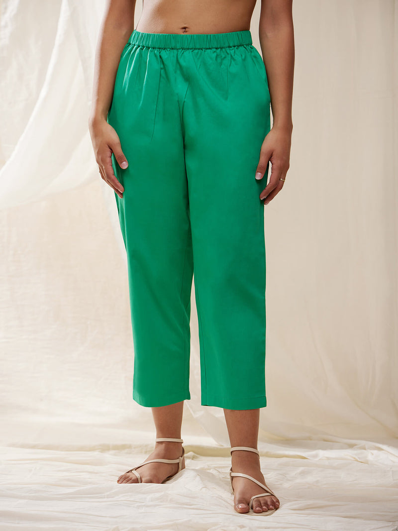 Cotton Elasticated Trousers - Green