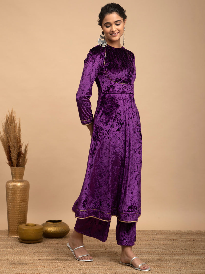 Velvet Ankle length Pants - Purple