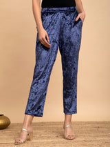 Velvet Ankle length Pants - Blue