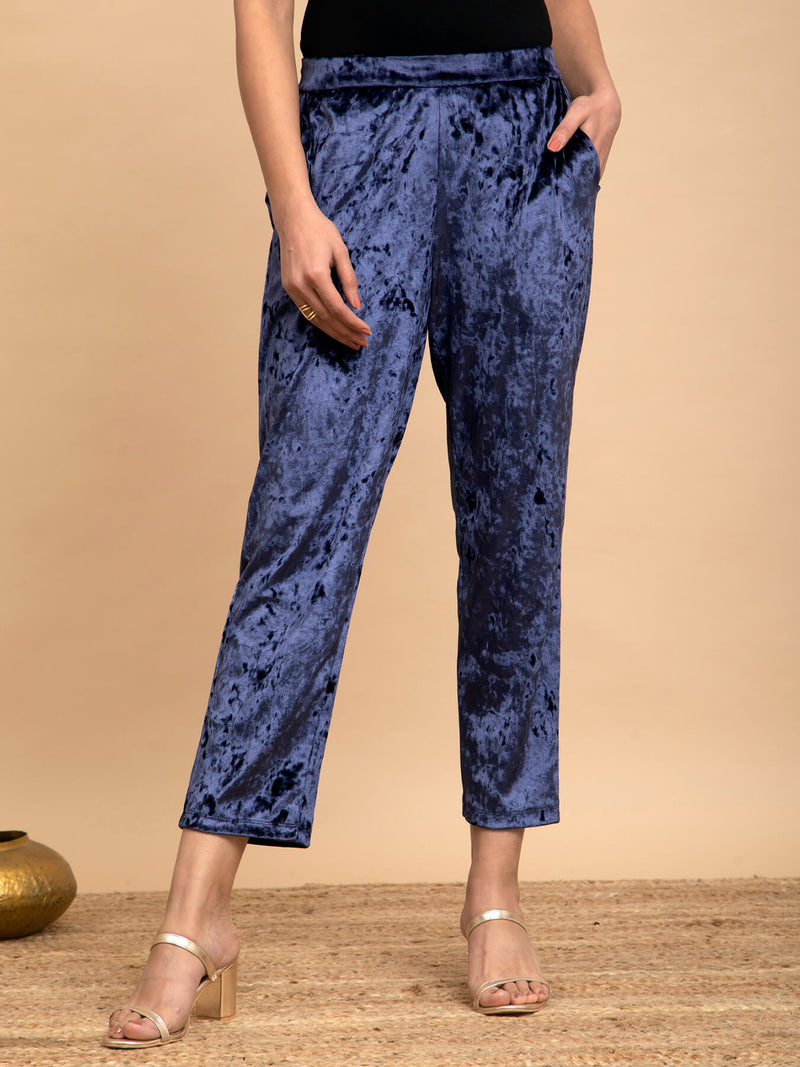 Velvet Ankle length Pants - Blue