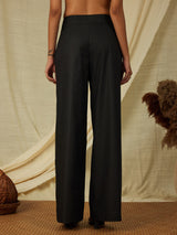 Cotton Poplin Wide-legged Trousers - Black