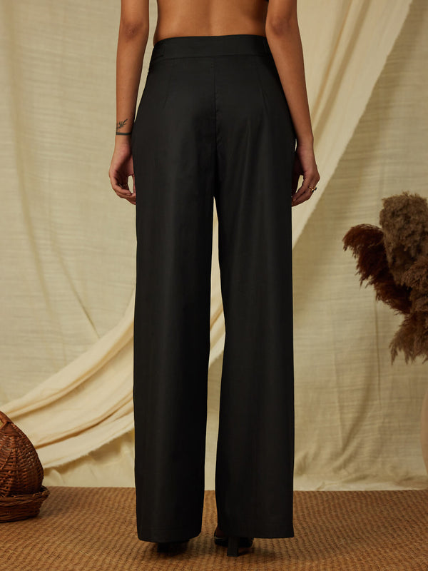 Cotton Poplin Wide-legged Trousers - Black