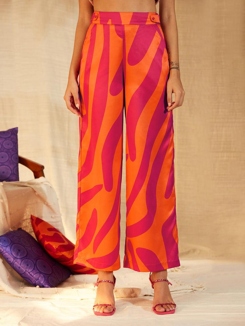 Buy Orange & Pink Satin Abstract Print Wide Online | Pink Fort – Pink Fort  by Fablestreet