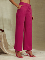 Satin Wide-leg Trousers - Pink