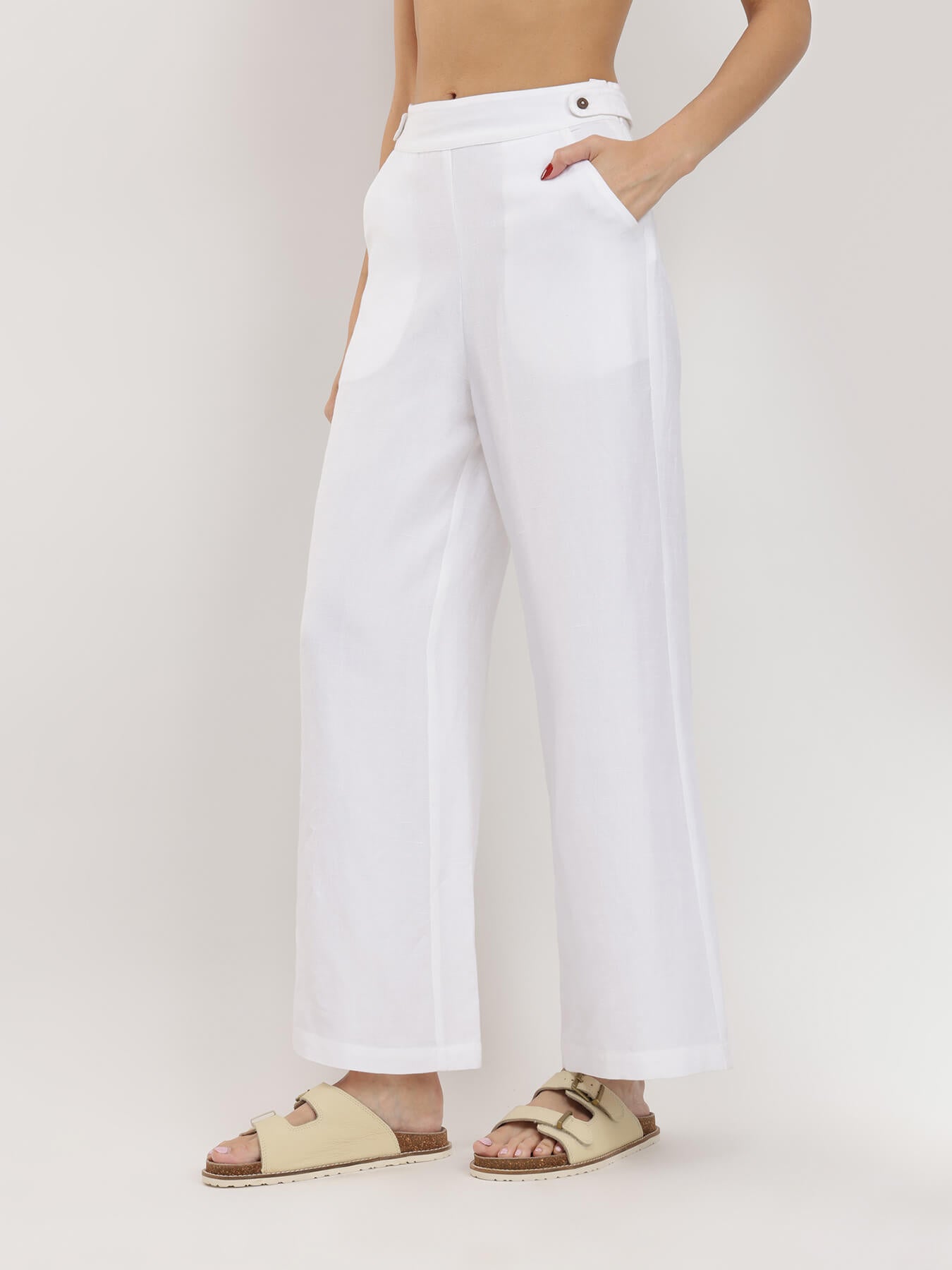 Solid Wide-Leg Trousers - White