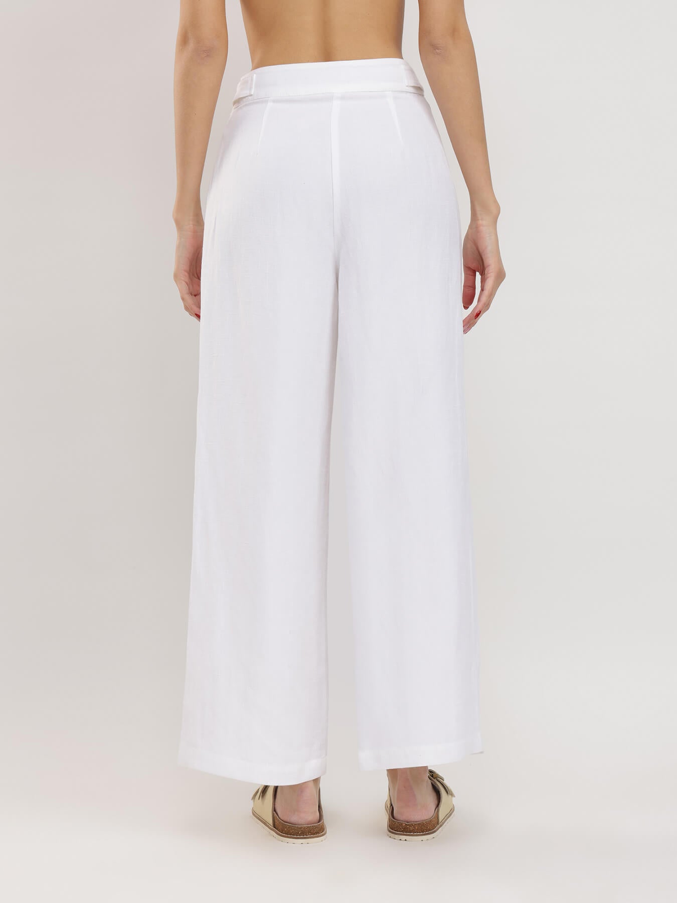 Solid Wide-Leg Trousers - White