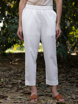 Cotton Ankle length relaxed fit Trousers - White