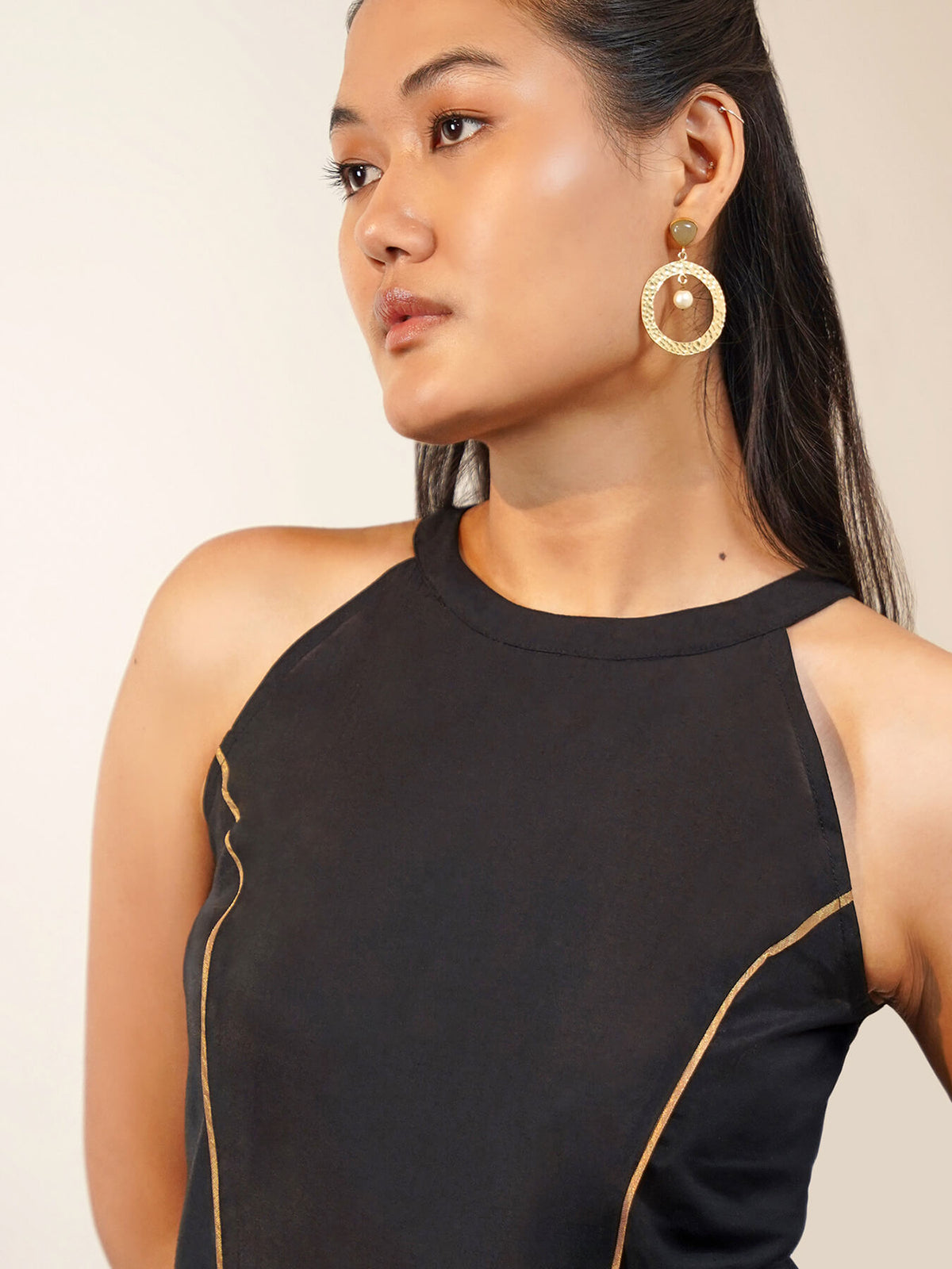 Viscose Silk Halter Neck Blouse - Black