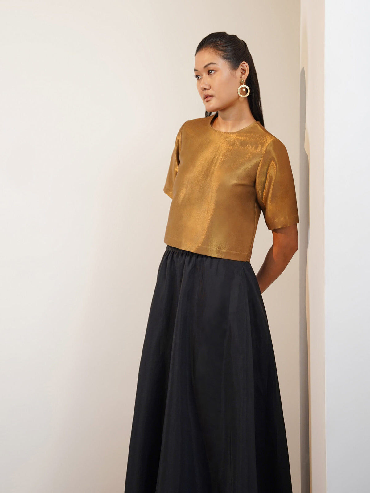 Viscose Silk Solid Boxy Fit Blouse - Gold